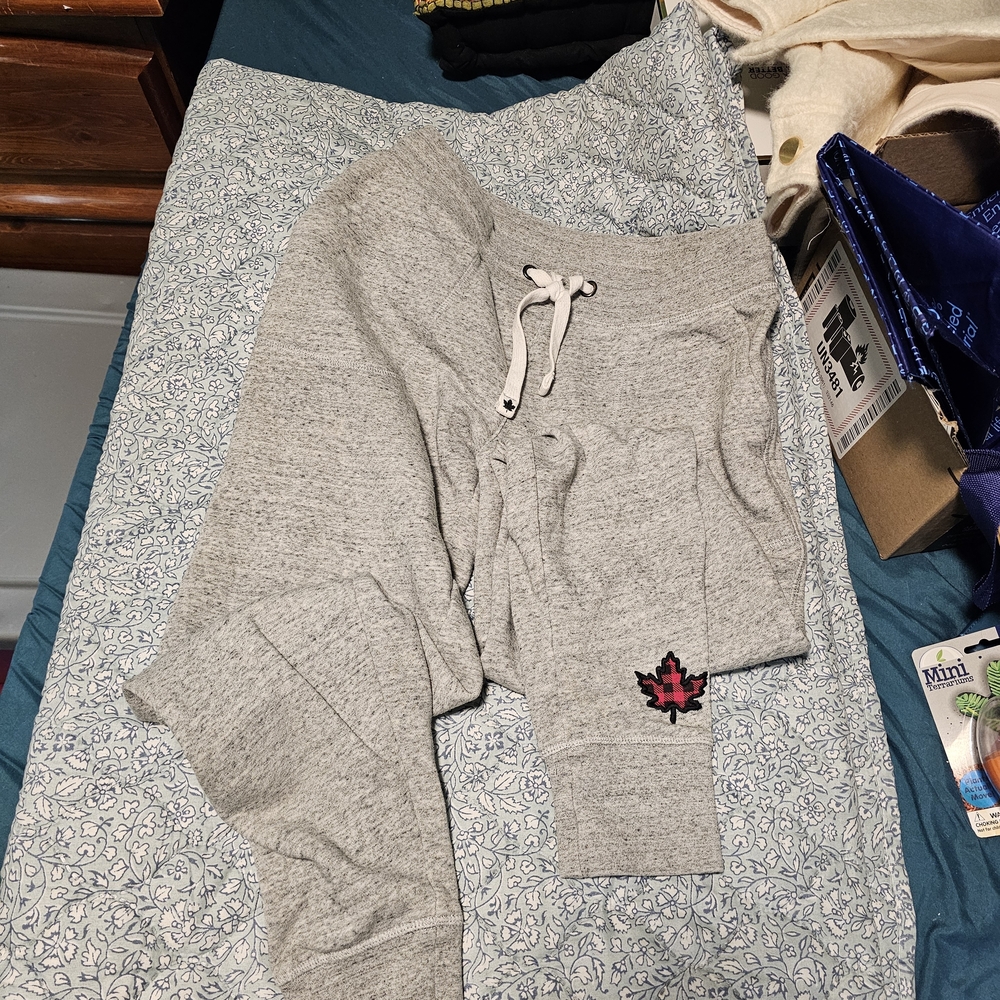 Gray Sweatpants with Maple Leaf Patch